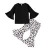 Leopard Print Fashion Girl Clothes Set T-shirt Tops+ Bell-bottomed Pants Flared Pants Outfits Kids  Girls Casual Set