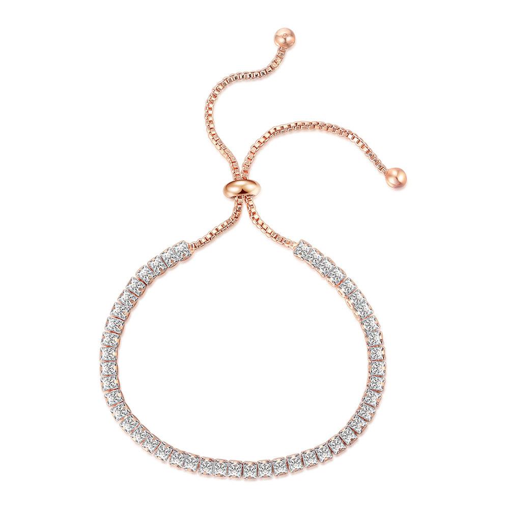 Misty Moon, Single Row Full Diamond 2.5Mm Square Zircon Bracelet, Adjustable Crystal Jewelry.