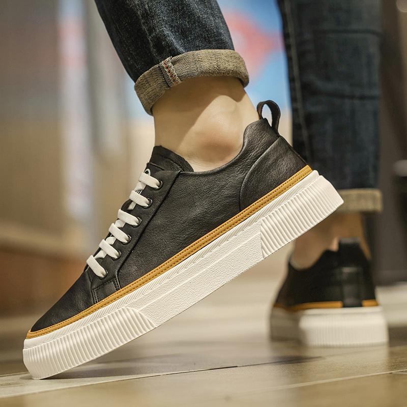 Fashion High Quality Men Genuine Leather Casual Shoes Flat Designer Vulcanized Shoes New Antiskid Handmade Outdoor Leisure Walk Flats