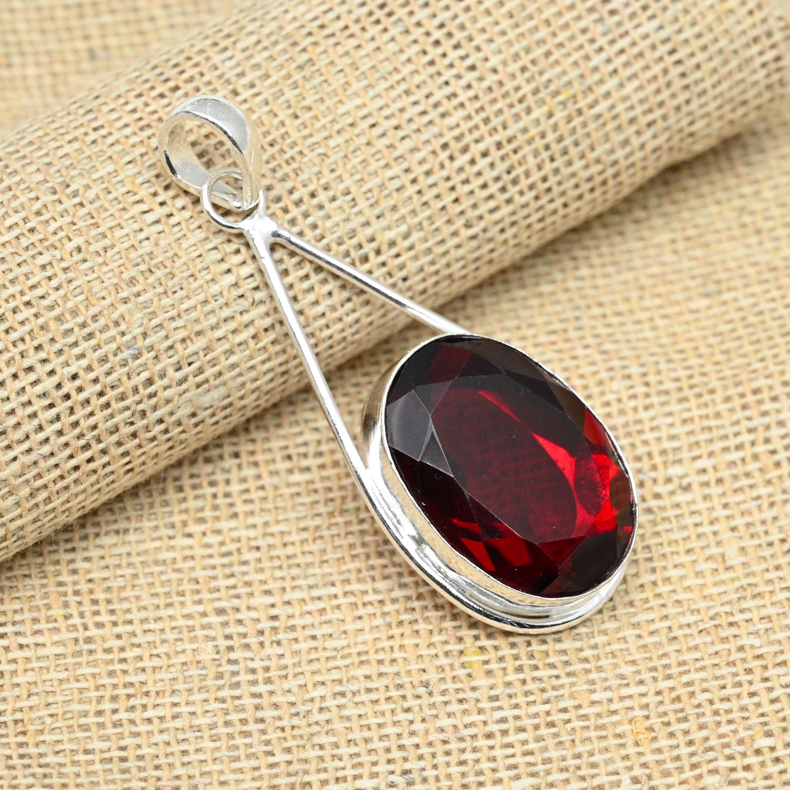 

Ювелирные изделия из стерлингового серебра 925 пробы с красным гранатом, рождественский кулон, подарок для нее 2.16 inches красный