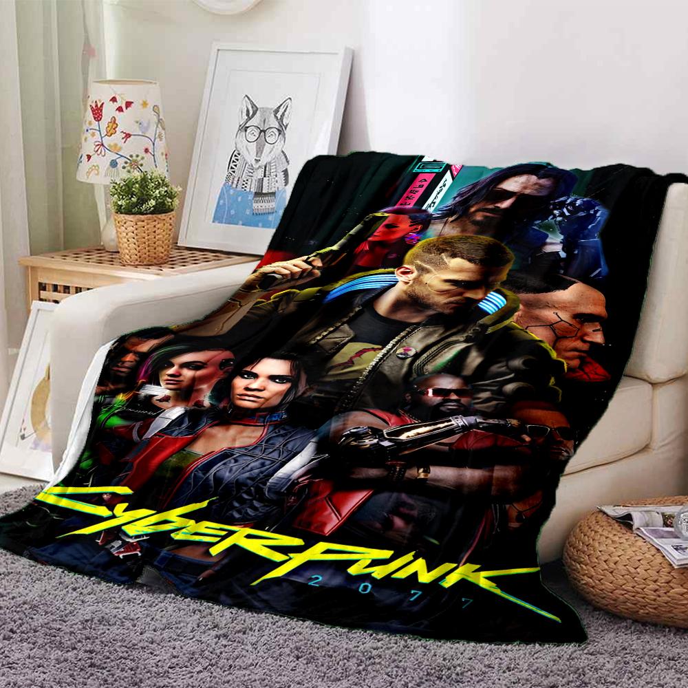 Cyberpunk 2077 Theme Printed Blanket - Perfect for Couch, Bed, Travel & Outdoor Use | Machine Washable, Cozy & Durable.