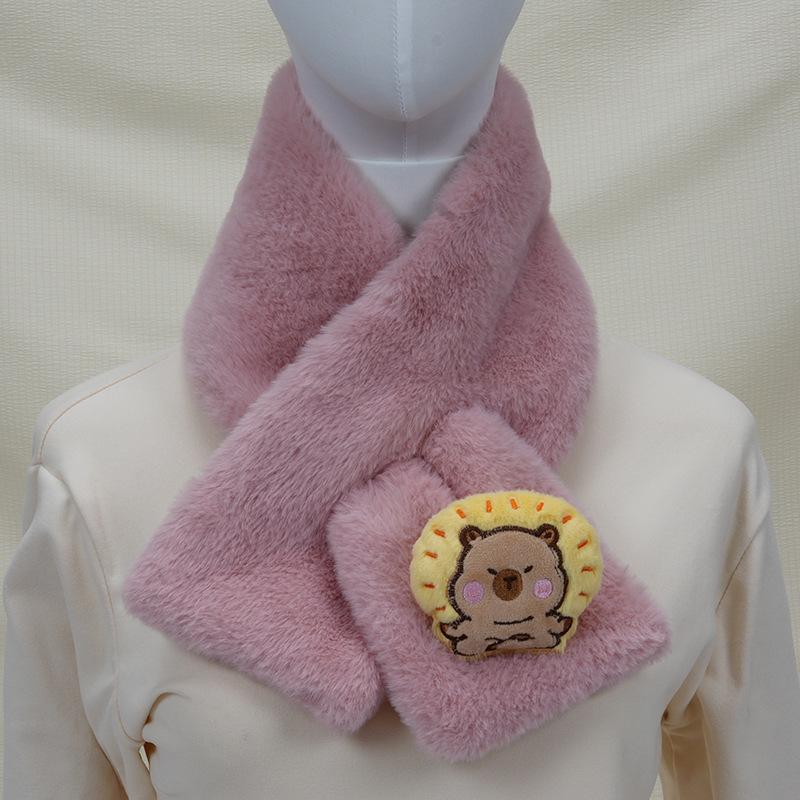 Women's Korean Style Faux Rabbit Fur Scarf - Thick, Warm, Plush Neck Warmer for Autumn/Winter 2024 - Versatile Student Accessory