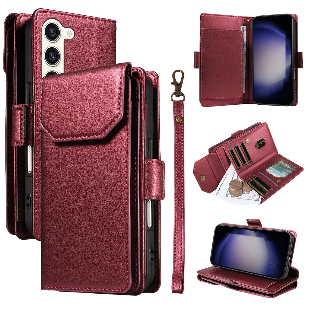 For Samsung Galaxy S23 Case with Multi-Card Holder and Strap PU Leather Phone Cover Stand