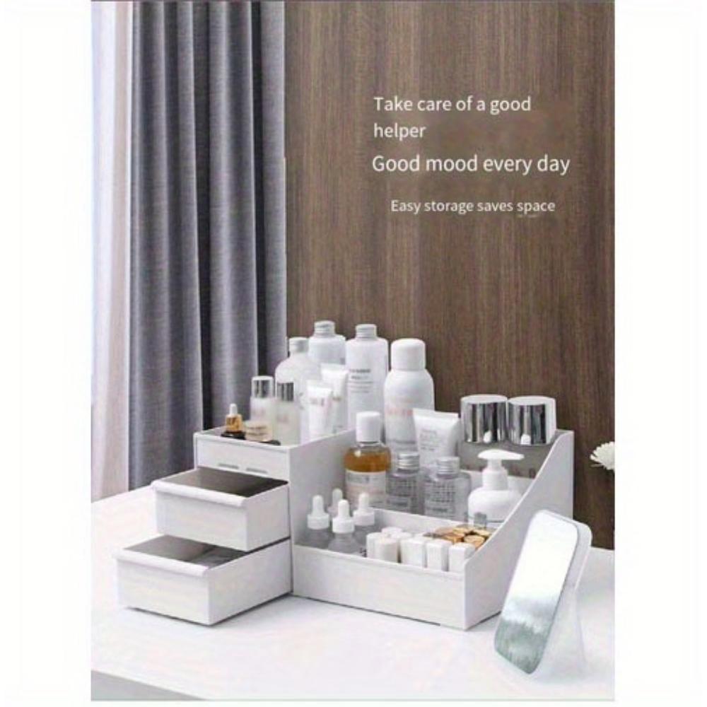 Cutii, comode și sertare pentru depozitarea machiajului, care pot conține cosmetice, produse de îngrijire a pielii, fard de pleoape, loțiuni, oje și bijuterii pentru baie și dormitor.