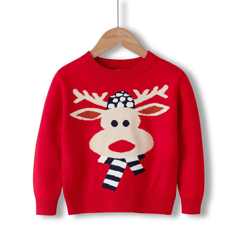 New Christmas Reindeer Sweaters for Children, Autumn and Winter Knitted Sweaters for Boys, Girls and Babies