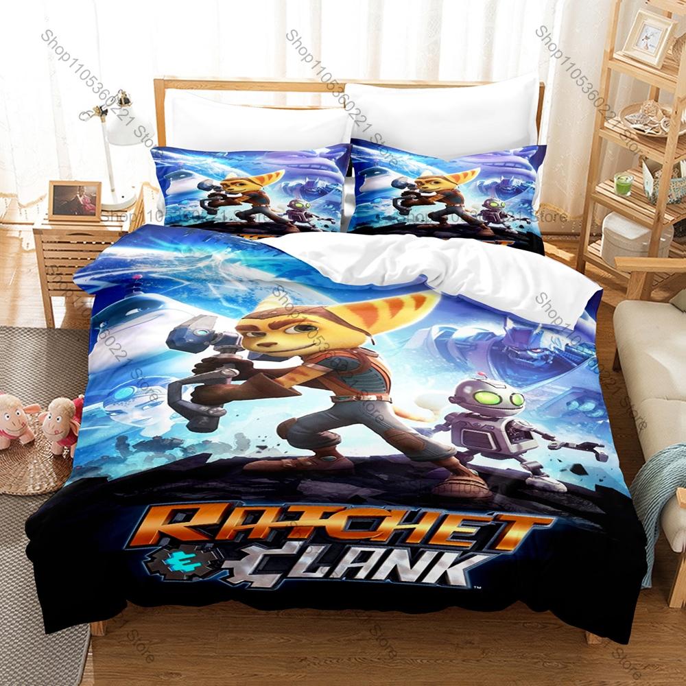 Ratchet & Clank: Rift Apart Lombax Gatto Ratchet & Robot Clank Gioco Sci-Fi Set Biancheria da Letto Stampa HD Copripiumino + 2 Federe