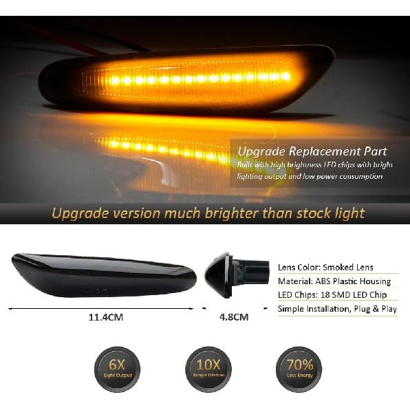 D-Lumina Sequential Amber LED Side Marker Lights Turn Signal Lamp Assembly for BMW E90 E91 E92 E93 E46 E53 E60 E61 X3 E83 X1 E84 E81 E82 E87 E88 Side