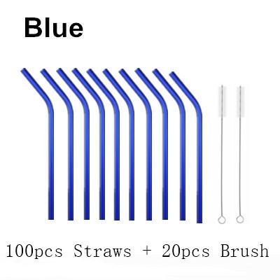100Pcs Reusable Drinking Glass Straws 18cmx8 mm For Smoothies, Tea, Juice --10 Pack With 20Pcs Cleaning Brushs
