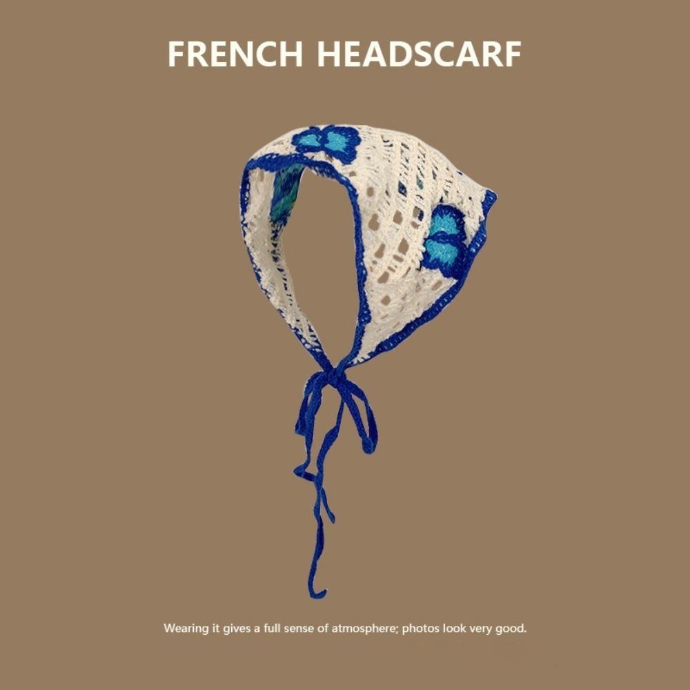 New Sweet Triangle Headband Cute Knitted Flower Headscarf Handmade French Pastoral Style Headwear Photo Props