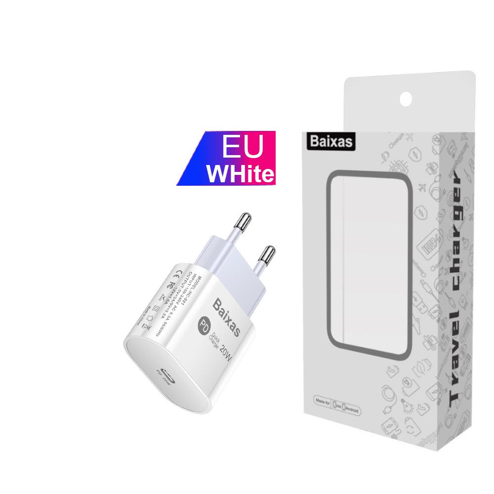 20W PD Fast Charger with EU/US/UK Plug - Single Port