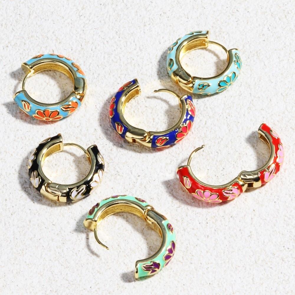 Chinese Chinese Style Earrings Traditional Glaze Ear Jewelry Flower Enamel Ear Rings  Jewelry