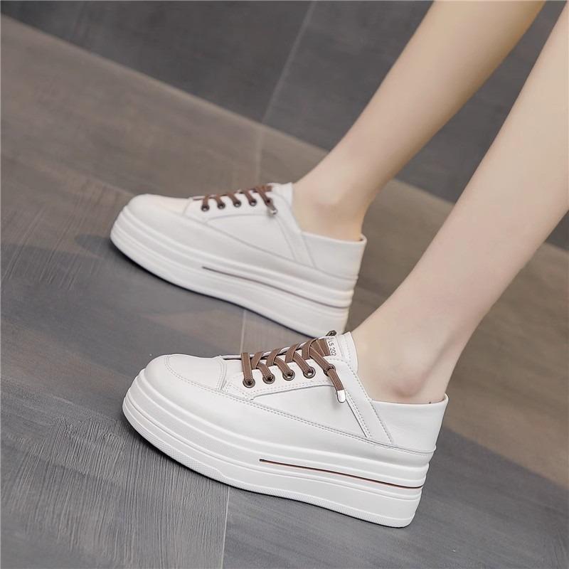 Leather little white shoes inner height increase women's shoes spring and summer new platform casual shoes sports shoes muffin single shoes