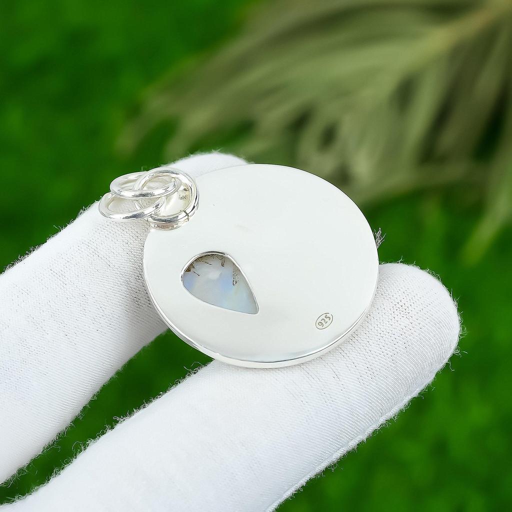 Natural Rainbow Moonstone Gemstone Pendant 925 Sterling Silver Jewelry For Girls