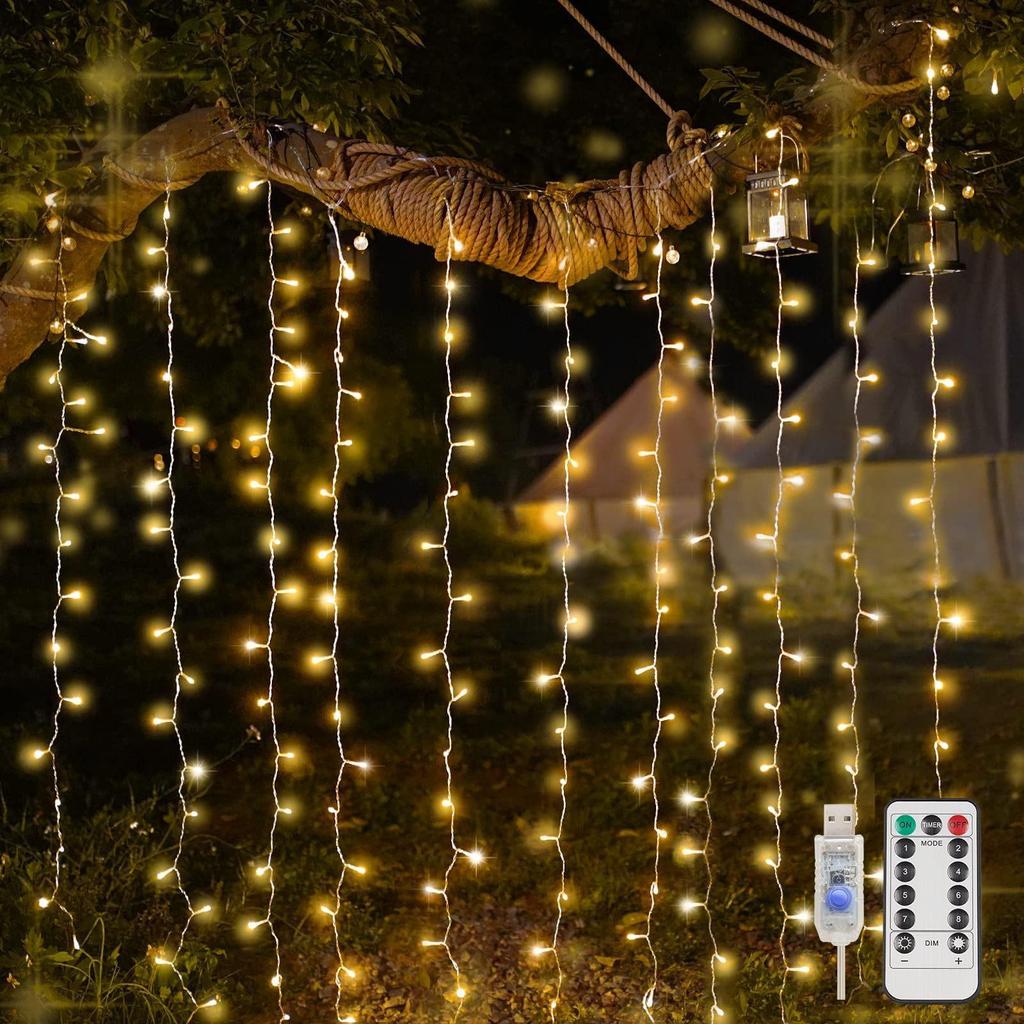 USB LED Fairy Curtain String Lights with Remote & 8 Modes for Christmas, Weddings, & Parties