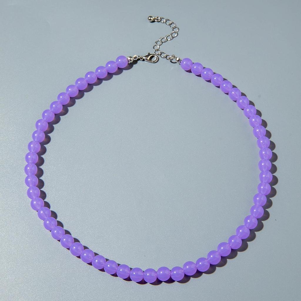 Cross Border Summer Fresh Colorful Bead Necklace for Women's Seaside Vacation Fashion Dopamine Transparent Bead Matching Necklace