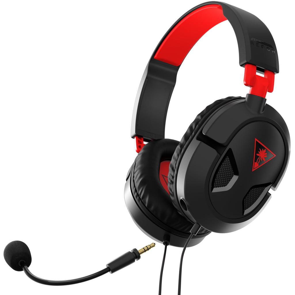 TURTLE BEACH Recon 50 PC Gaming Wired Headphones with Splitter Compatible with Handheld Game and Detachable Mic Headset, Red, Ultra-Lightweight