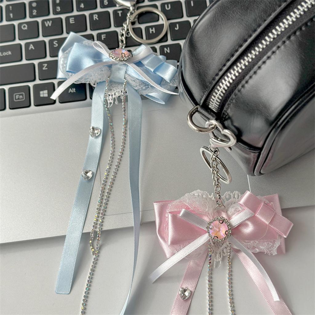 Cute Lace Ribbon Pendant Butterfly Phone Charm Lovely Girls Handbag Hanging Ornament for Keychain or Bag Decoration