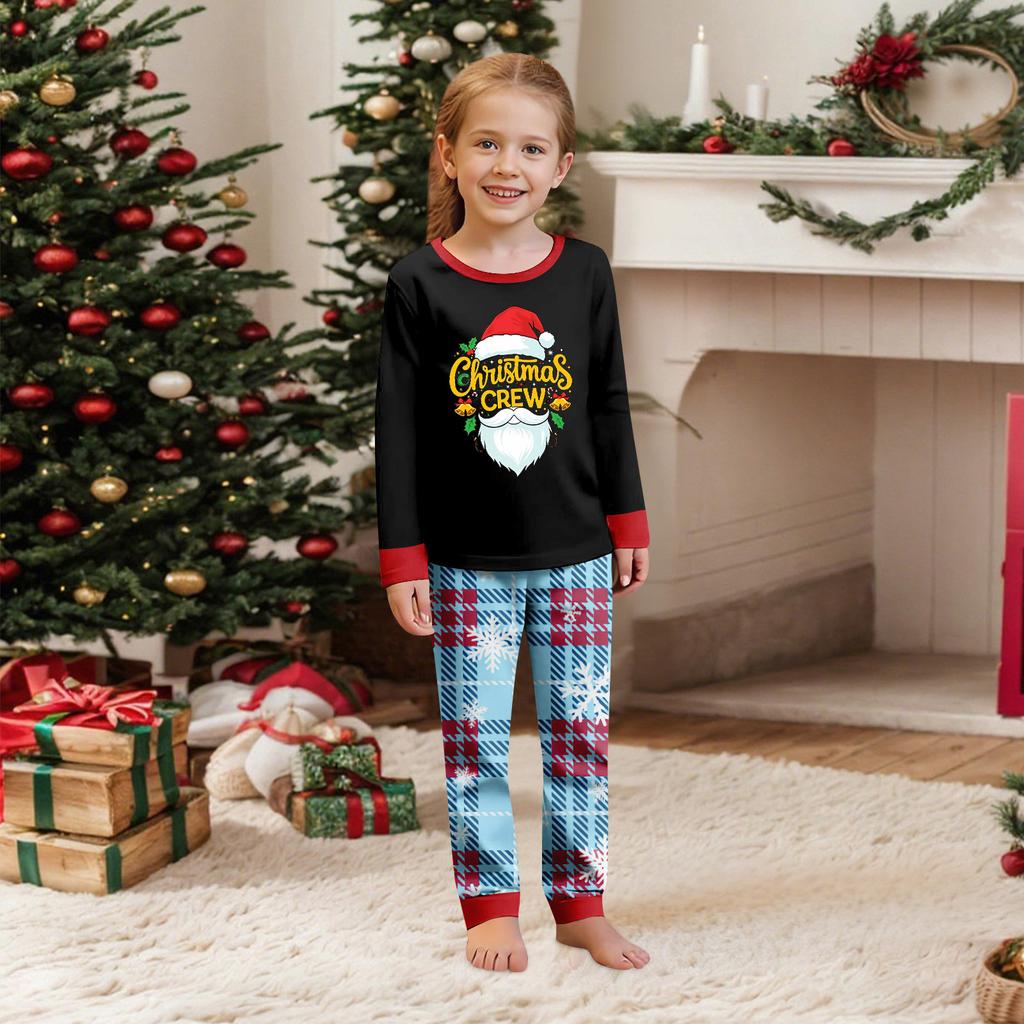 Christmas Print Crewneck Top and Plaid Pants Set, 2 Piece Holiday Outfit