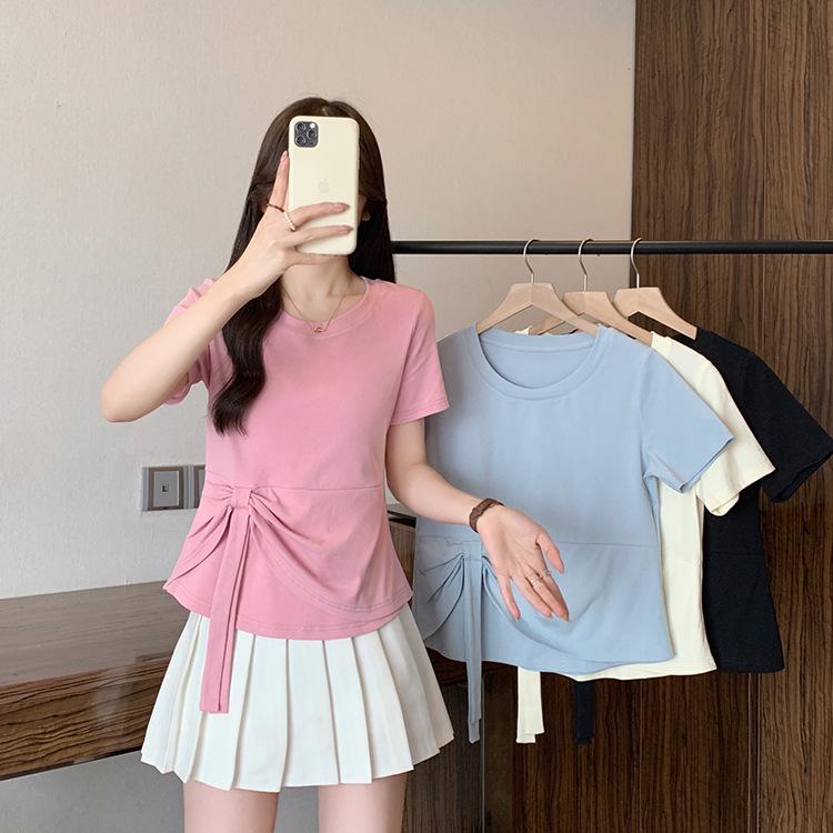 2025 Plus Size Women s Round Neck Patchwork Flowy Short Sleeve T-shirt 3XL
