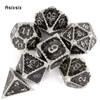 7 Pcs Black White Dragon Metal Dice Solid Metal Polyhedral Dice Set Suitable for Role-Playing RPG  Board Game Card Game