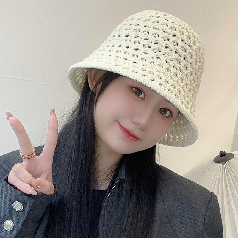 Hat Women's Woven Hollow Straw Hat Summer Breathable Sunshade Sun Protection Hat Outdoor Beach Face Small Versatile Basin Hat