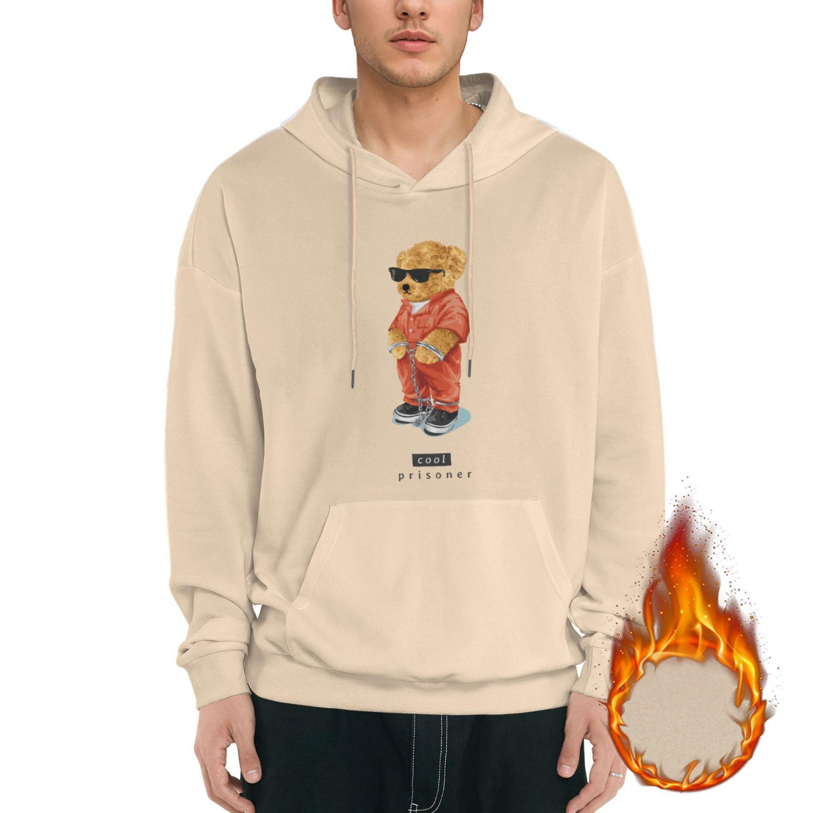 

1 шт. Мужская зимняя уличная толстовка с капюшоном, мягкая флисовая подкладка, теплая, пуловер, удобная толстовка с капюшоном, на каждый день, M-3XL XXXL бежевый