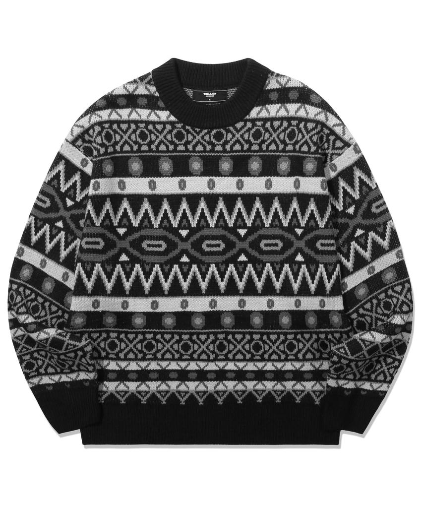 TRILLION Vintage Fair Isle Jacquard Crewneck Knit_Black