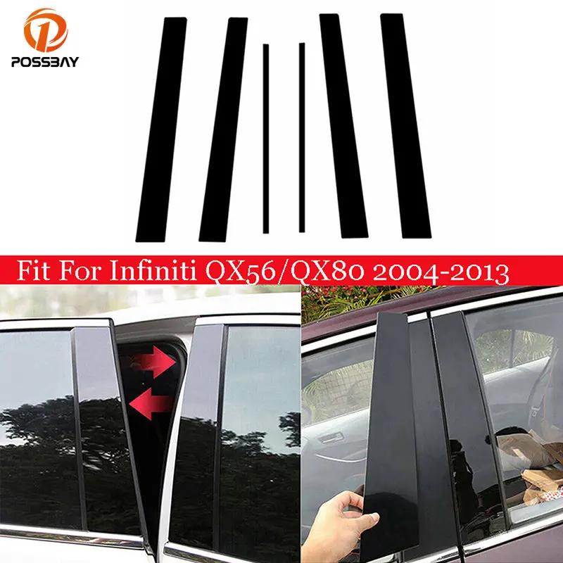 6Pcs Car Pillar Posts Door Window Trim Cover Stickers Exterior Parts For Infiniti QX56/QX80 2004-2013 Accessories