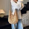 Versatile Single Shoulder Straw Woven Bag Women's High-end Handmade Cotton Thread Woven Bag Large Capacity Beach Vacation Tote Bag