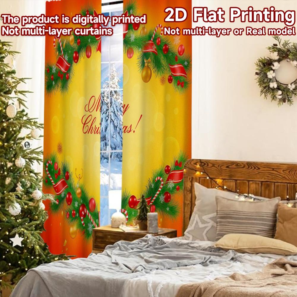 2pcs, 2D FLAT PRINTING Curtains (Without Rod) Festive Curtain Minimalist Holiday Curtains Versatile Polyester Fabric Curtains
