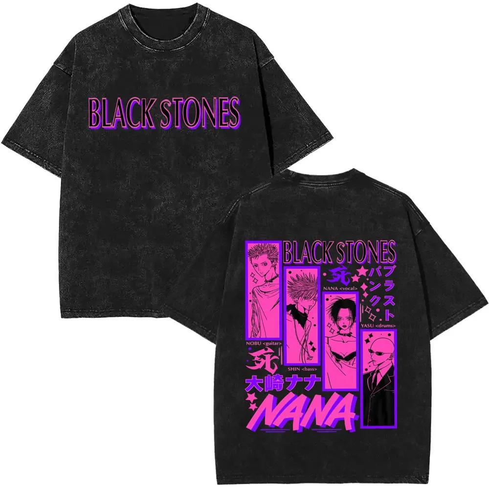Anime Nana Osaki Vintage Washed T-shirts Grunge Black Stones Y2k Streetwear 90s Cartoon Oversized Short Sleeve T Shirt Unisex