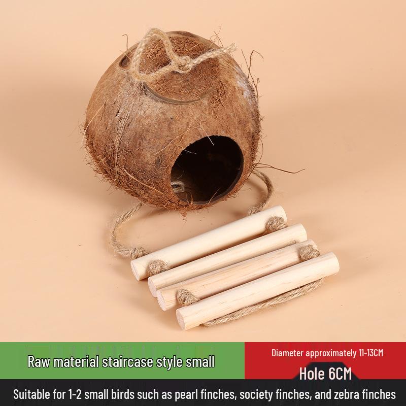 Coconut Shell Parrot & Finch Bird Nest - Natural Straw Woven Habitat for Small Birds