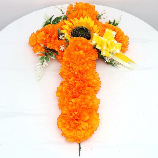 Fake Sunflower Decoration 2Pcs Dia De Los Muertos Artificial Flower, Marigold Cross Wall Decor for Day Of The Dead Floral Wreath of Halloween