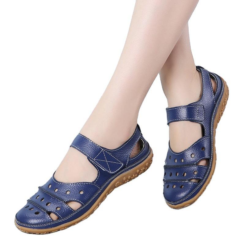 Hole shoes women's sandals large size hollow leather mother shoes women's single shoes breathable beach shoes casual women