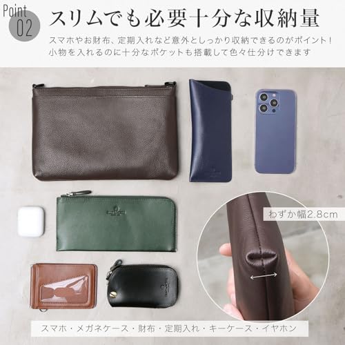[BLUE SINCERE] Men's Genuine Leather Sacoche Shoulder Bag, Slim and Lightweight, with Small Item Pouch / SB5 (Royal Black)