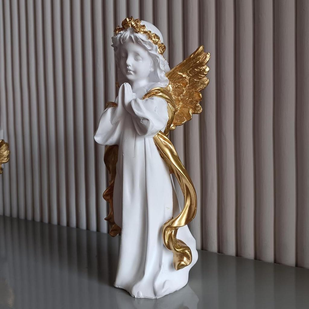 White Praying Angel Statue With Wings Figurine For Home Living Room Garden Shelf Mantel Decor Decoration Gifting Item