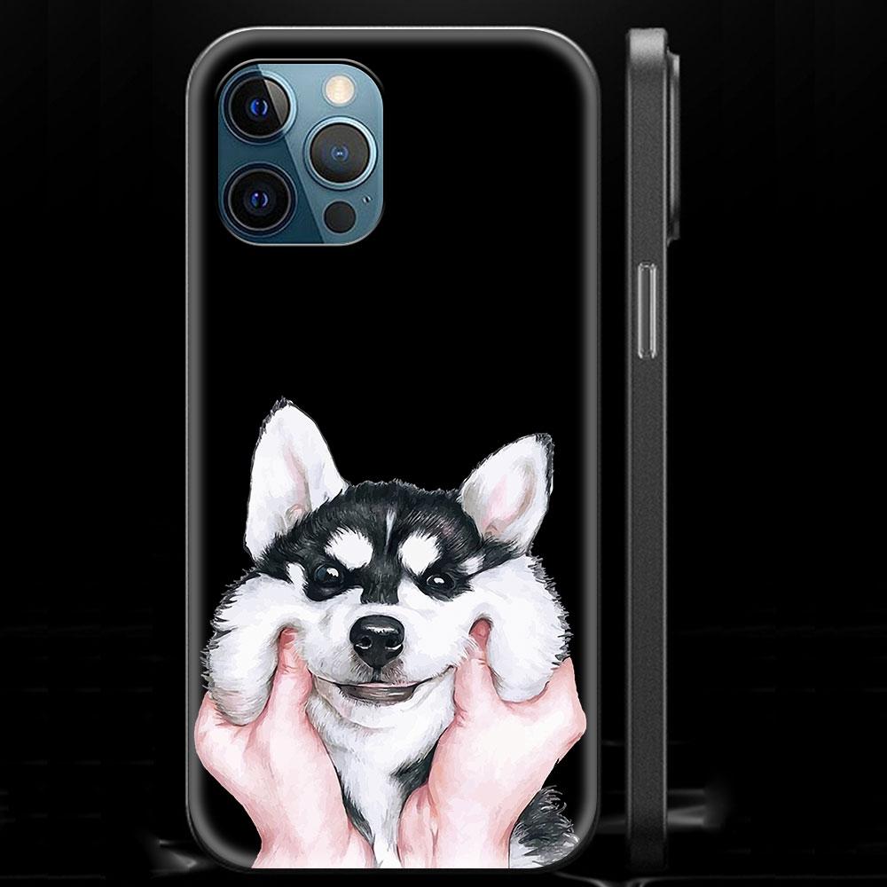 Alaskan Husky Dog Cute Puppy Luxury Phone Case For iPhone 13 15 14 12 11 Pro MAX XR X SE XS 7 8 Plus Silicone Black Matte Cover