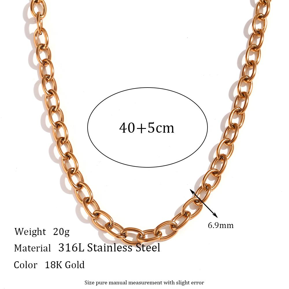 18K Gold Plated Silver Color Stainless Steel 7mm Oval Link Chain Chunky Choker Necklaces Long Link Chain Bracelet Anklets