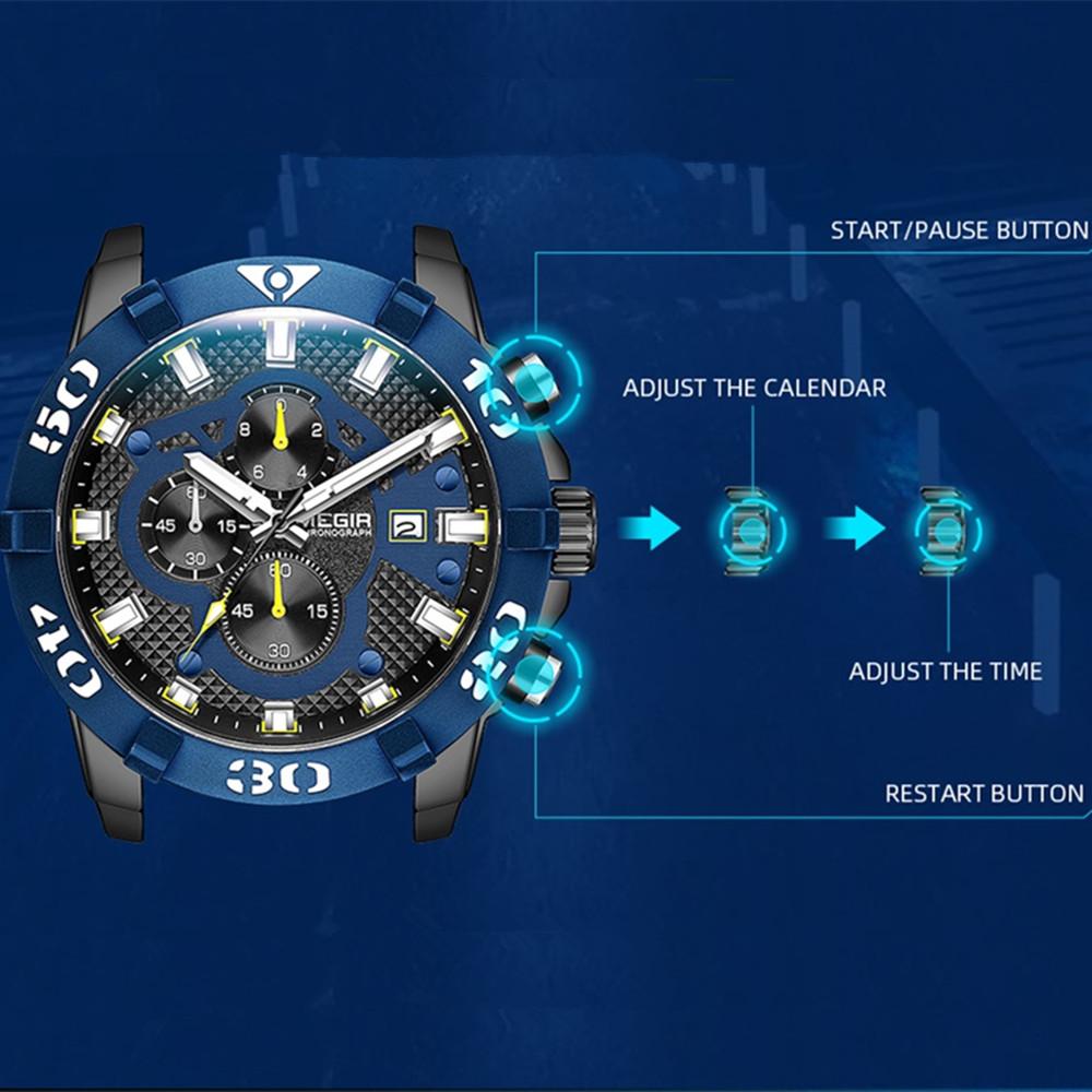 Megir 2021 Blue Mens Watches Top Brand Luxury Chronograph Sport Watch for Men Clock
