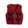 Maglione lavorato a maglia gotico gilet con stampa teschio a rombi modello maglieria pullover con scollo a V moda maglione top donna Halloween streetwear