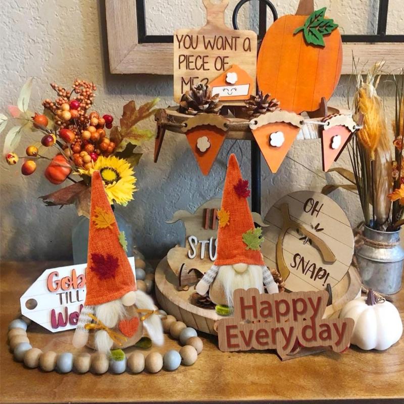 Autumn Maple Gnomes Doll Soft Flannel Fabric Craft Seasonal Display For Mantle Decorations And Gift Giving Decors