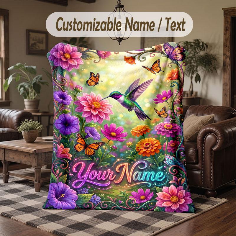 Birds Theme Throw Blanket Custom Name Text Personalized Blanket Soft Cozy Blanket for Home Sofa Bed