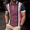 Striped Printed Polo Shirt Men's Daily Outdoor Casual Lapel Short Sleeve Polo Shirt