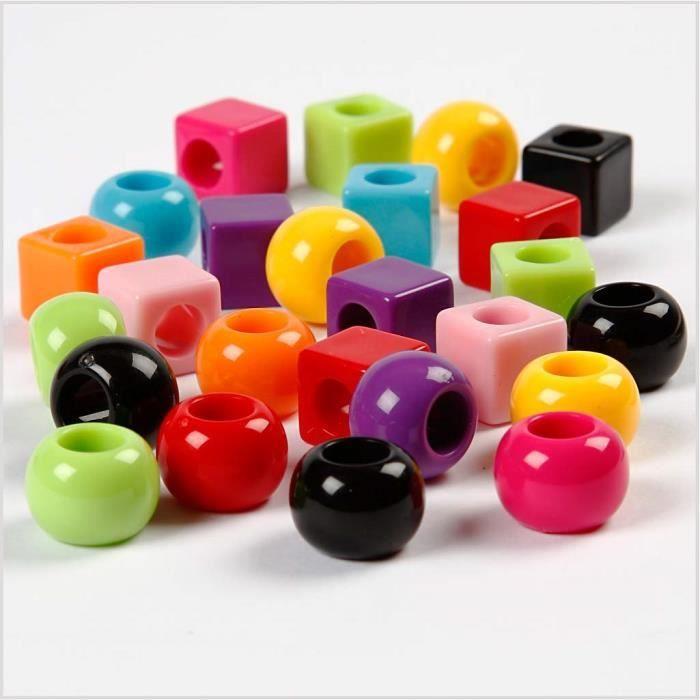 Mix of Multi-colored Plastic Beads with Large Hole. 2 Forms. Ref 69960