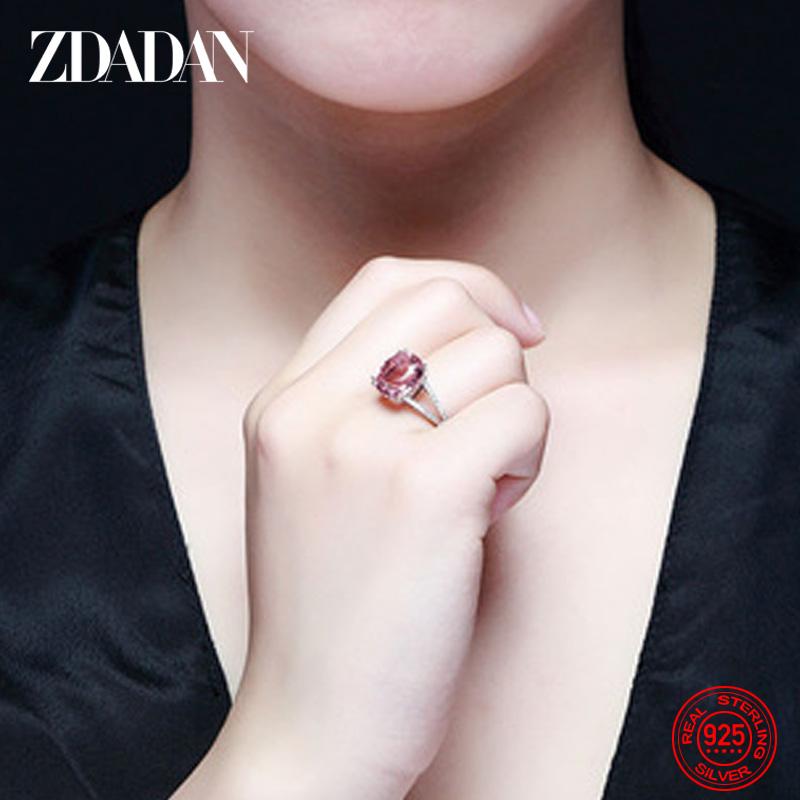 925 Sterling Silver Charm Pink Zirconia Ring for Women Fashion Wedding Engagement Jewelry Gift