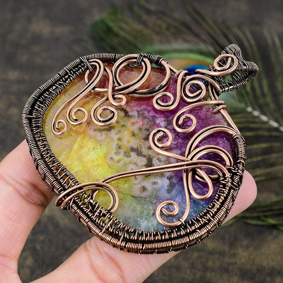 Rainbow Solar Quartz Copper Wire Wrap Jewelry Pendant 3.27 P9w72