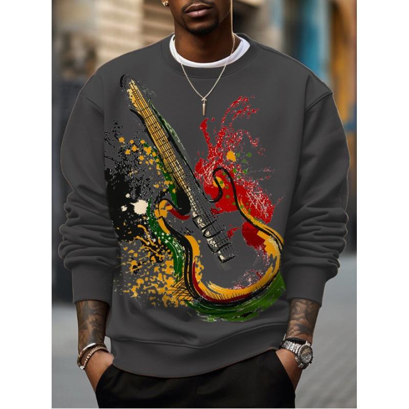 

Осенняя футболка с длинными рукавами и принтом в виде гитары, толстовка для мужчин, свободные толстовки с капюшоном, модная уличная мужская одежда 2024 года S