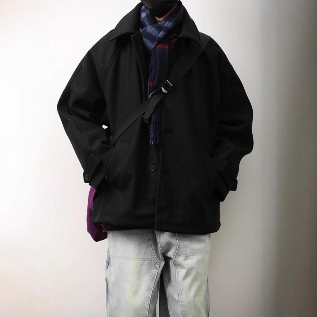 Unisex Japanese Woolen Jacket: Autumn/Winter Retro Loose Fit with Lapel, Oversized Casual Style.