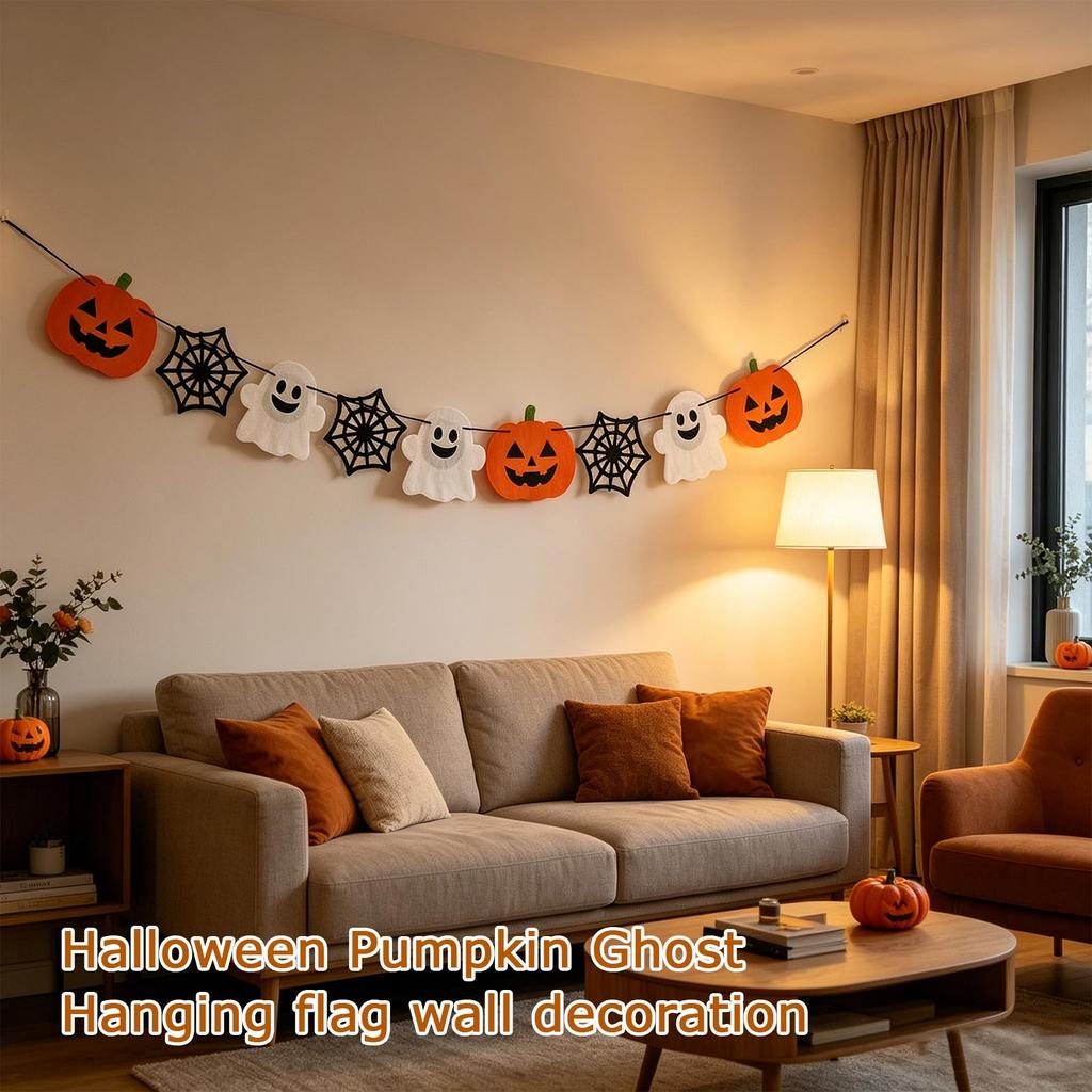 Halloween Bunting with Pumpkin Patterns for Wall Background Holiday Decor