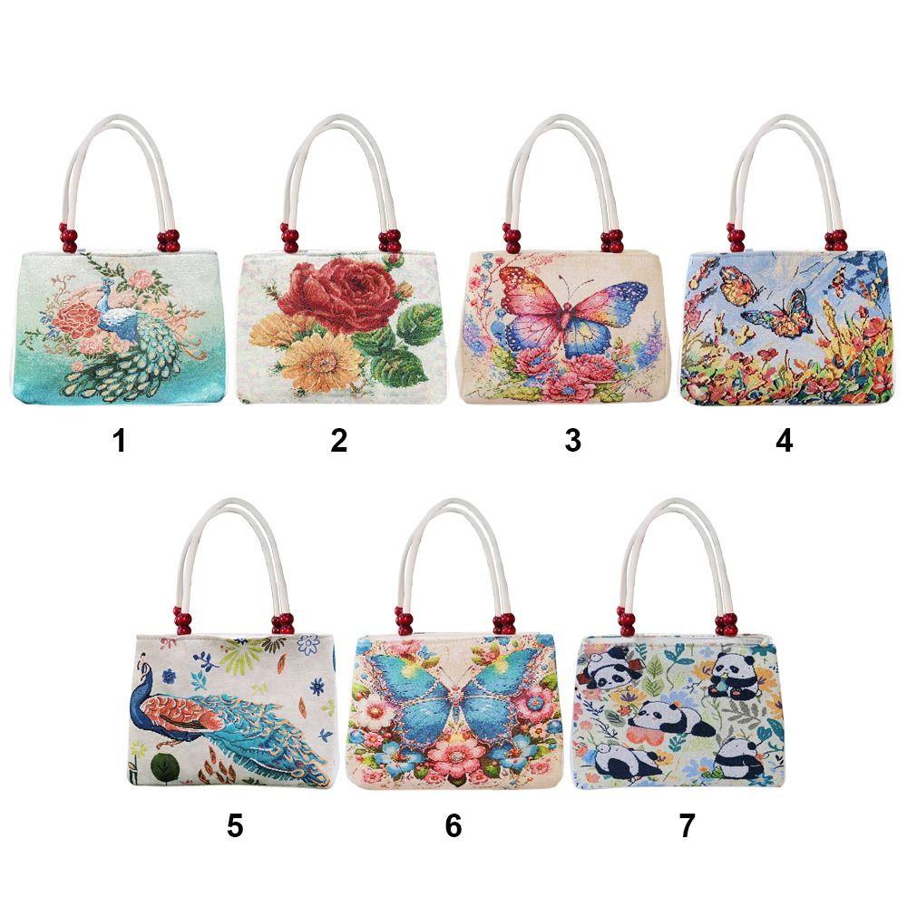 Ethnic Style Embroidery Canvas Bag Floral Embroidered Double Layered Lady Handbag Large Capacity Women Shoulder Bag Daily Use